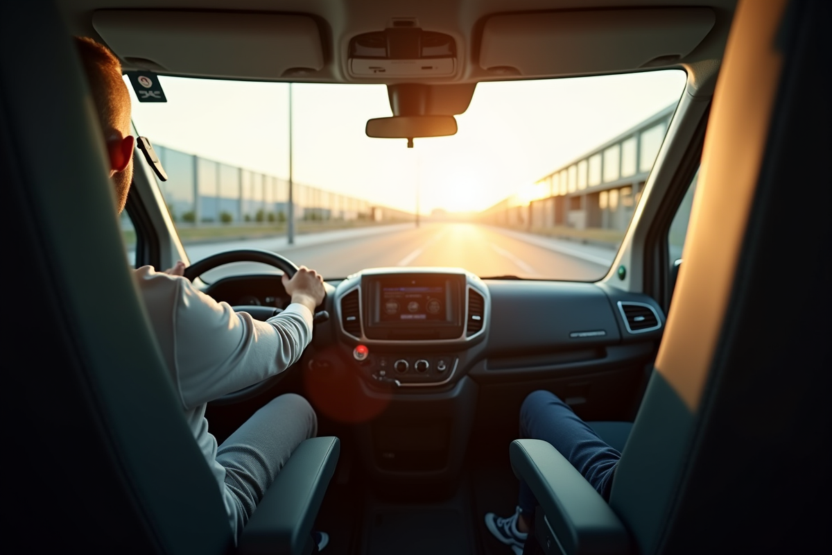 Conducteur dans l intérieur spacieux du Peugeot Boxer