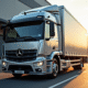 Camion de livraison moderne devant un entrepôt en matinée
