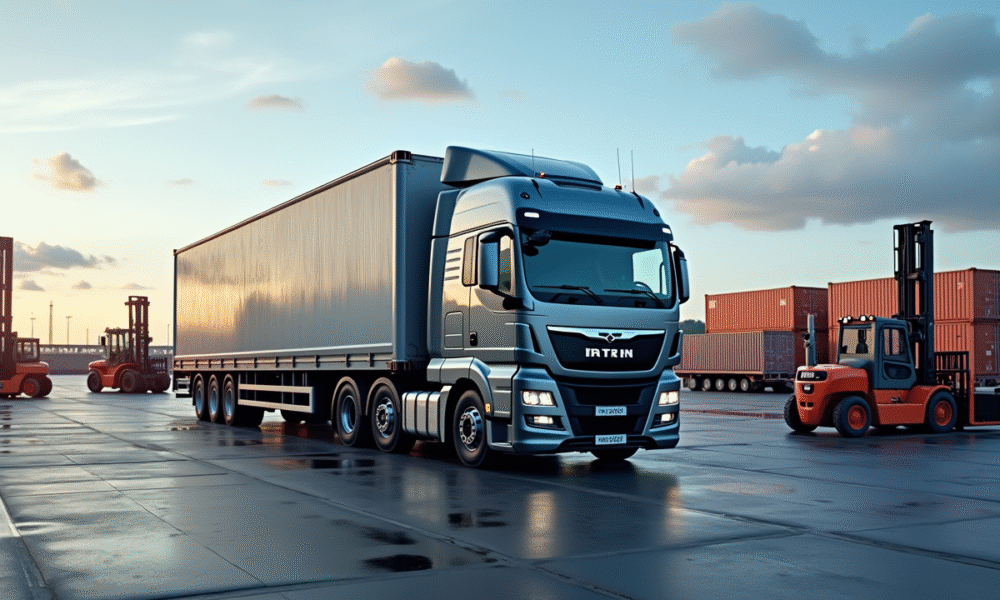 Camion moderne de 12 tonnes sur une plateforme logistique