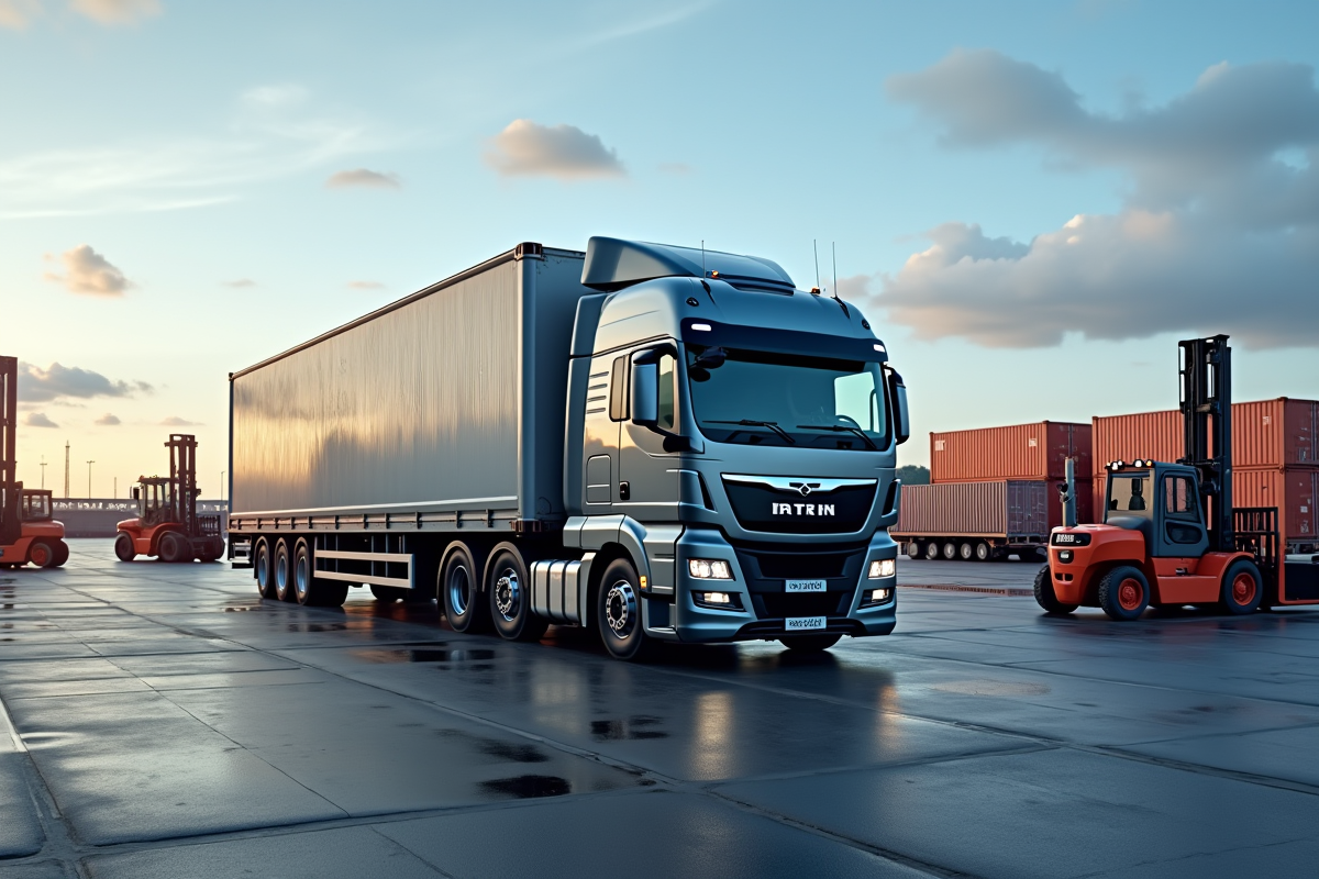 Camion moderne de 12 tonnes sur une plateforme logistique