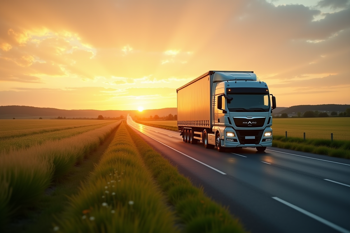 Camion de livraison de 12 tonnes sur une route panoramique