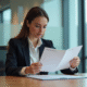 Femme en bureau examine documents assurance et loa