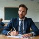 Homme en costume prenant des notes en cours de permis