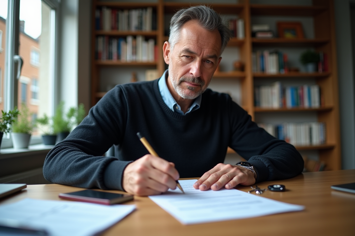 Homme remplissant formulaires de registration automobile