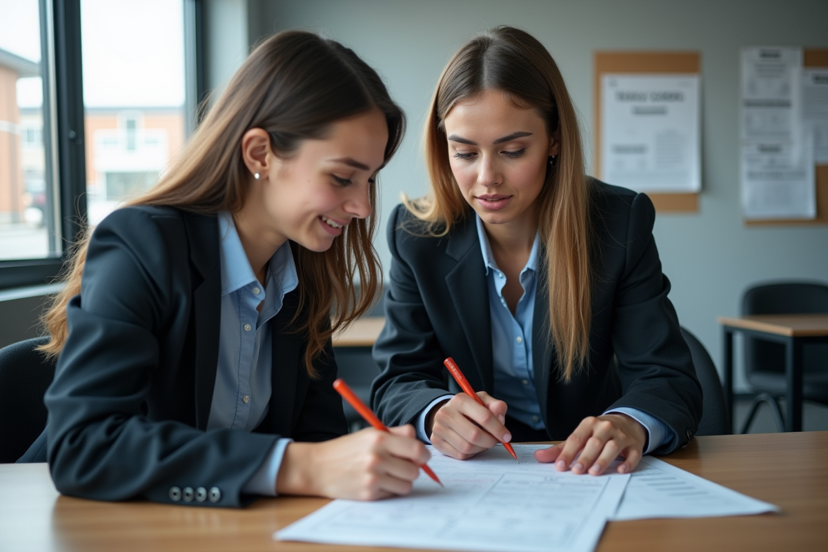 Instructrice et élève dans salle de formation camion