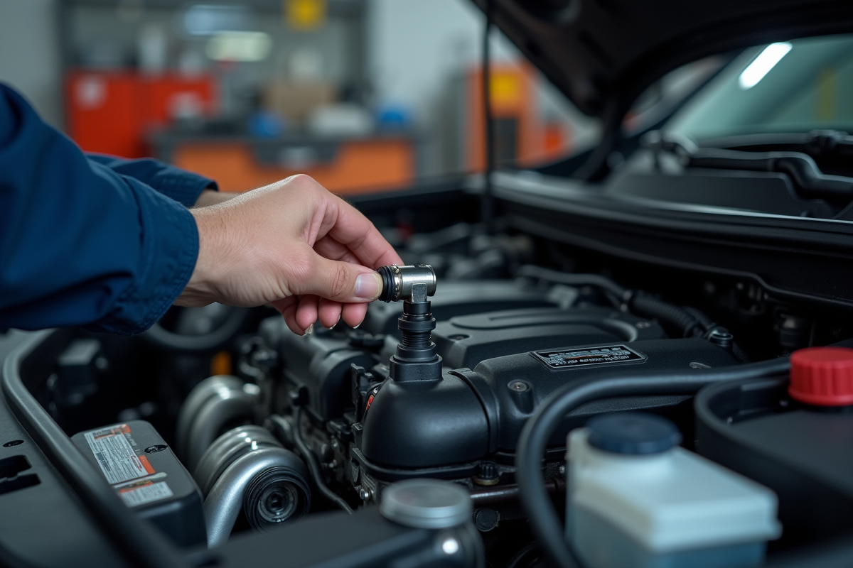 Mécanicien installant un capteur de pression de boost sur un moteur