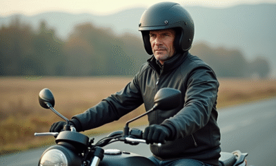 Motard homme en balade sur route rurale calme