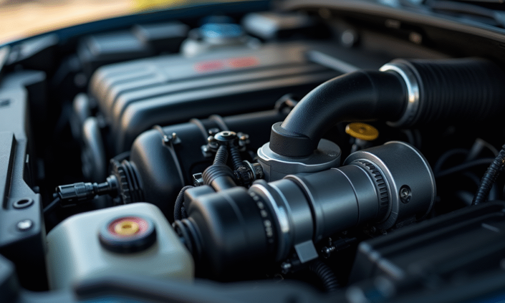 Moteur turbo d'une voiture avec capteur de pression de boost en gros plan
