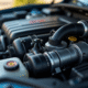 Moteur turbo d'une voiture avec capteur de pression de boost en gros plan