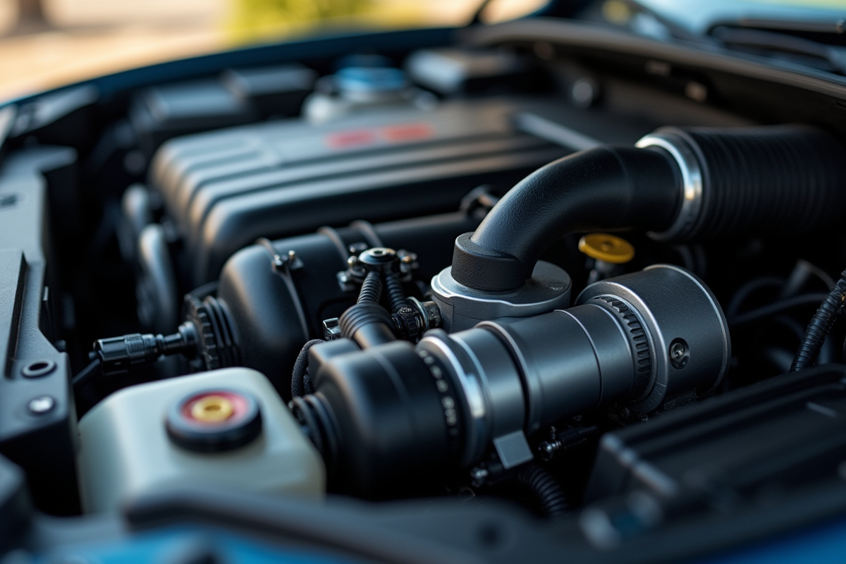Moteur turbo d'une voiture avec capteur de pression de boost en gros plan