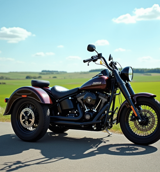 Moto Harley Davidson vintage avec sidecar en campagne