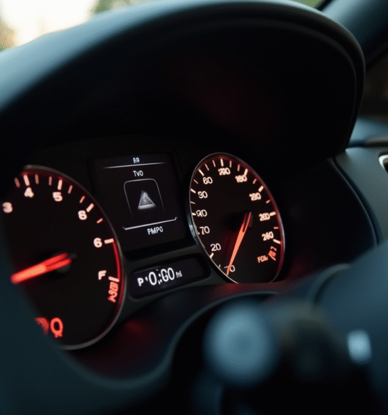 Tableau de bord de voiture avec voyant ASR allumé en plein jour