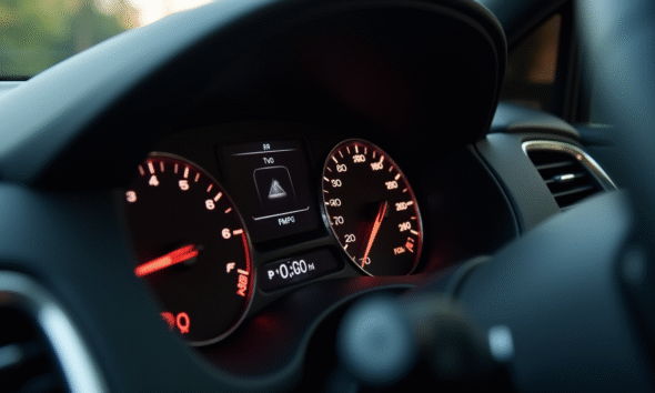 Tableau de bord de voiture avec voyant ASR allumé en plein jour