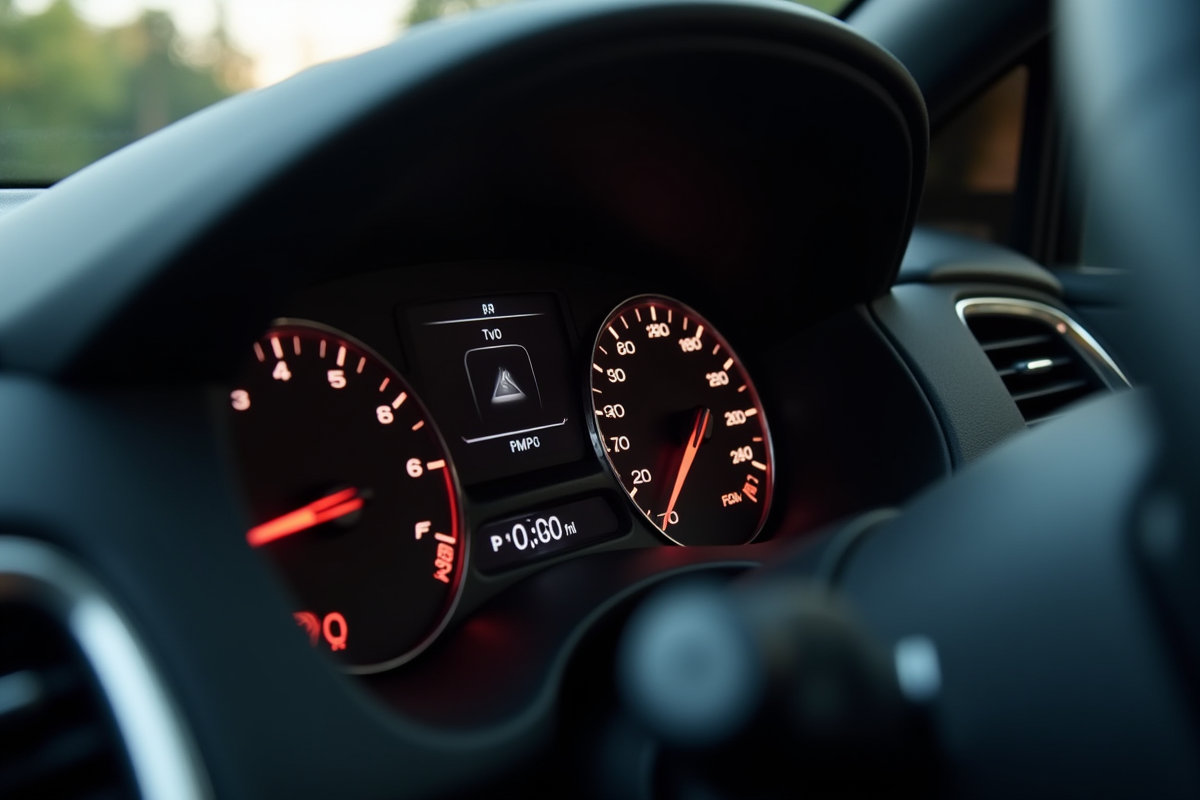 Tableau de bord de voiture avec voyant ASR allumé en plein jour